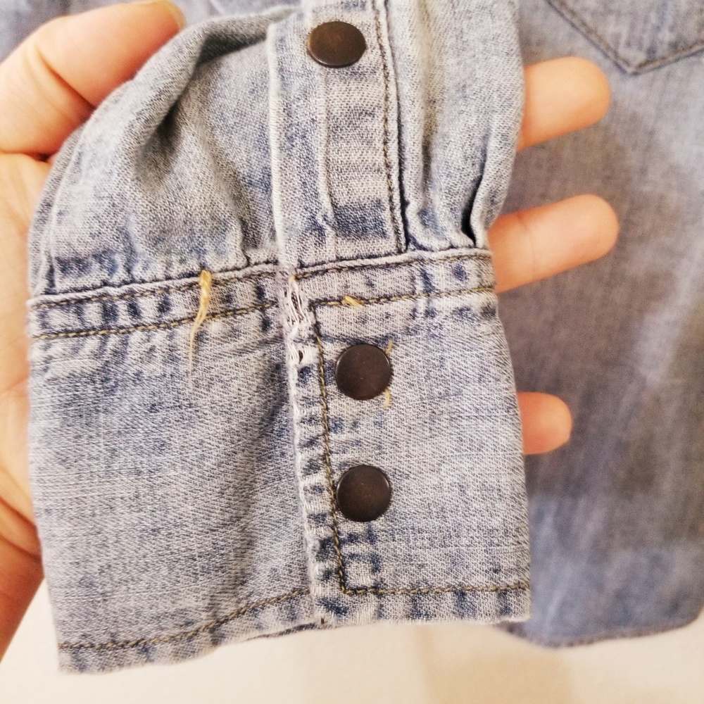 Madewell Snap Button Down Denim Chambray Shirt Xs - image 5